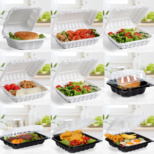 801 White Mineral-filled Hinged Take-Out  Container w/ 1 Compartments 8″x 8″x 3″ – 150/case