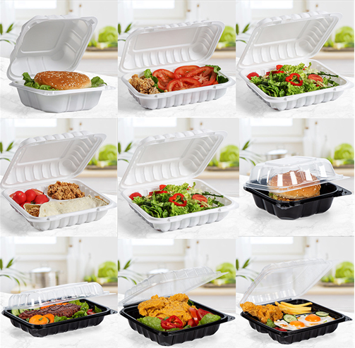 801 White Mineral-filled Hinged Take-Out  Container w/ 1 Compartments 8″x 8″x 3″ – 150/case