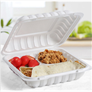 803 White Mineral-filled Hinged Take-Out  Container w/ 3 Compartments – 8 x 8 x 3 – 150/case