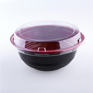 24oz Black and Red Plastic Poke Bowl – 300sets/Case