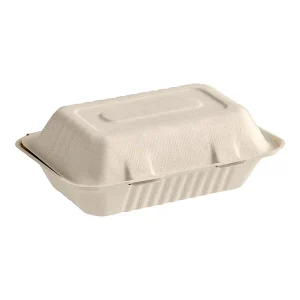 GreenPackaging – 9″x 6″x 3″ – Compostable Hinged Sugarcane Bagasse Take-out Container – 250/case