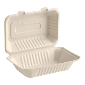 GreenPackaging – 9″x 6″x 3″ – Compostable Hinged Sugarcane Bagasse Take-out Container – 250/case