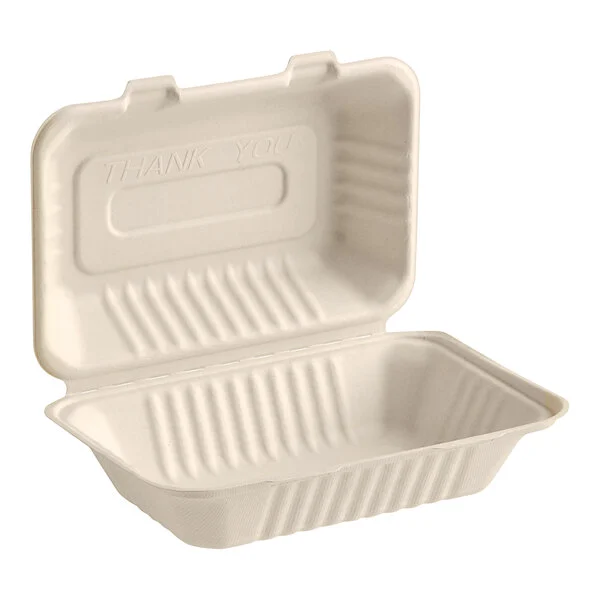 GreenPackaging – 9″x 6″x 3″ – Compostable Hinged Sugarcane Bagasse Take-out Container – 250/case