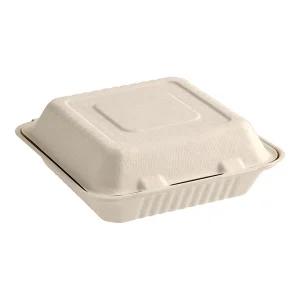 GreenPackaging – 8″x 8″x 3″ – Compostable Hinged Sugarcane Bagasse Take-out Container – 200/case