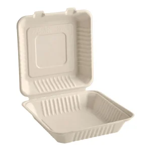 GreenPackaging – 8″x 8″x 3″ – Compostable Hinged Sugarcane Bagasse Take-out Container – 200/case