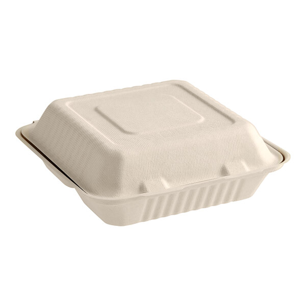 GreenPackaging – 8″x 8″x 3″ – Compostable 3-Compartment Hinged Sugarcane Bagasse Take-out Container – 200/case