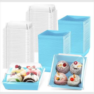 Dessert Box Tray with Clear Lid – Blue – 100 set per case