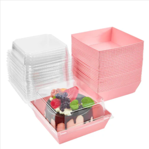 Dessert Box Tray with Clear Lid – Pink – 100 set per case