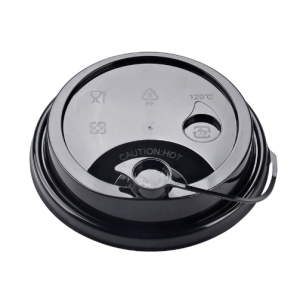 Black PP Injection Cup Lid w/ Attached Stopper – 90mm – 1000/case
