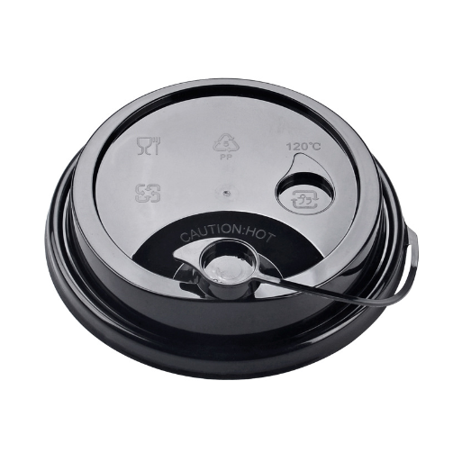 Black PP Injection Cup Lid w/ Attached Stopper – 90mm – 1000/case