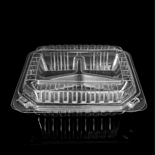 803 PET Clear Hinged Container w/ 3 Compartment – 8 x 8 x 3 – 200/case