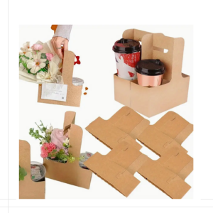 2 Compartment Kraft Paper Drink Carrier w/ Handle