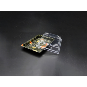 FH-08 Rectangular Black Plastic Sushi Tray Container Combo  6 1/2″ x 4 1/2″ x 3/4″- 400Pair/Sets