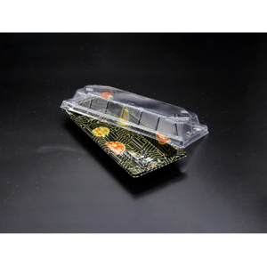 FH-01 Rectangular Black Plastic Sushi Tray Container8 3/4″ x 3 3/4″ x 7/8″-400set/case