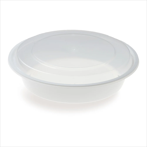 FH-48 White Round Heavy-weight Container w/ Lid  – 48oz – 150/case