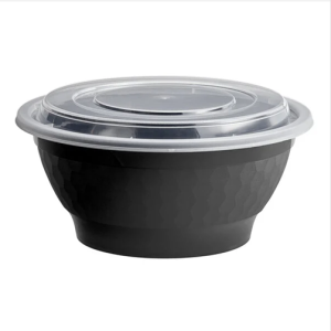 FH 36 oz. Round Black Plastic Deli Container With Clear Dome Lid – 150/Case