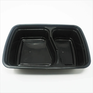 FH-28 Black  2-Compartment Rectangular Microwavable Heavy Weight Container with Lid 30 oz. – 150/Case