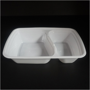 FH-28 White  2-Compartment Rectangular Microwavable Heavy Weight Container with Lid 30 oz.- 150/Case