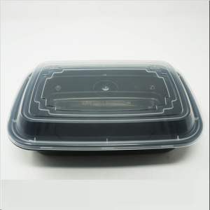 FH-128B . 28oz.Rectangular Black Plastic Container Set – 150/Case