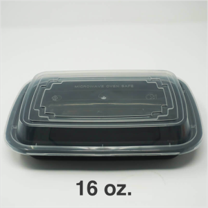 FH-16 oz. Rectangular Black Plastic Deli Container Set – 150/Case