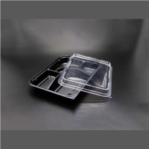 306 Rectangular Black Plastic Bento Box Set 10 1/2″ X 8 1/8″ X 1 3/8″ – 200/Case