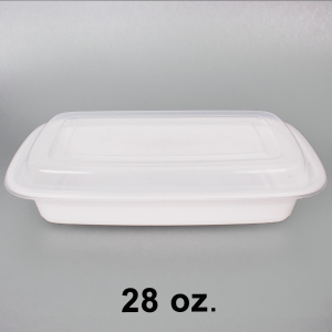 FH-128W . 28oz.Rectangular White Plastic Container Set – 150/Case