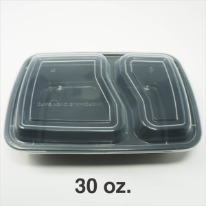 FH-28 Black  2-Compartment Rectangular Microwavable Heavy Weight Container with Lid 30 oz. – 150/Case