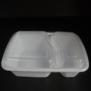 FH-28 White  2-Compartment Rectangular Microwavable Heavy Weight Container with Lid 30 oz.- 150/Case