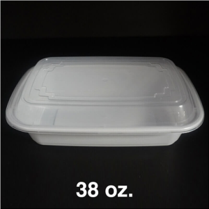FH-138W . 38oz.White Rectangular Microwavable Heavy Weight Container with Lid – 150/Case