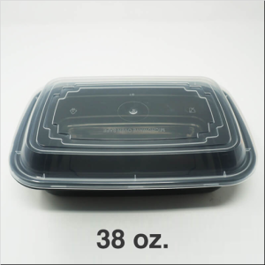 FH-138B . 38oz.Black Rectangular Microwavable Heavy Weight Container with Lid – 150/Case
