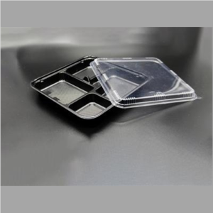 307 Square Black Plastic Bento Box Set 10 5/8″ X 10 5/8″ X 1 1/2″ – 100/Case