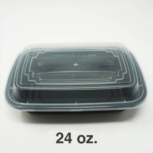FH-124B.  24oz.Black Rectangular Microwavable Heavy Weight Container with Lid – 150/Case