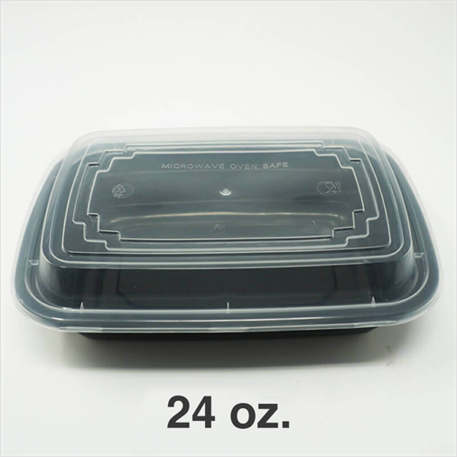 FH-124B.  24oz.Black Rectangular Microwavable Heavy Weight Container with Lid – 150/Case