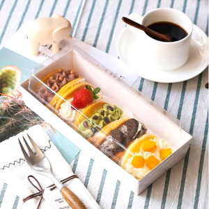 Rectangular Dessert Box Tray with Clear Lid – White – 100 set per case