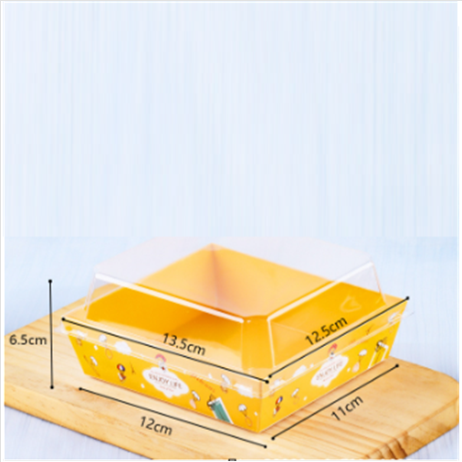 Dessert Box Tray with Clear Lid – Yellow with Printed Design – 100 set per case
