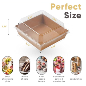 Dessert Box Tray with Clear Lid – Brown – 100 set per case