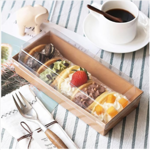 Rectangular Dessert Box Tray with Clear Lid -Brown  – 100 set per case