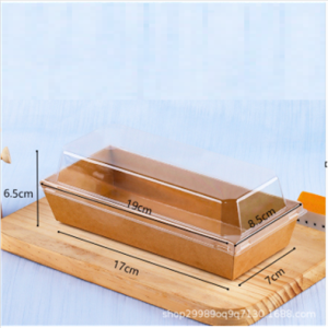 Rectangular Dessert Box Tray with Clear Lid -Brown  – 100 set per case