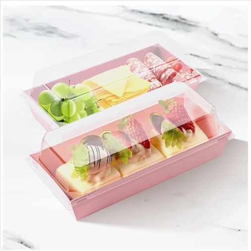 Rectangular Dessert Box Tray with Clear Lid – Pink – 100 set per case