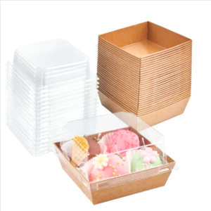 Dessert Box Tray with Clear Lid – Brown – 100 set per case