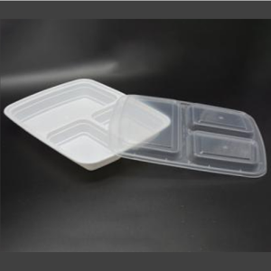 HS-339 White Rectangular Plastic Container w/ 3 Compartment – 36oz – 150set/case
