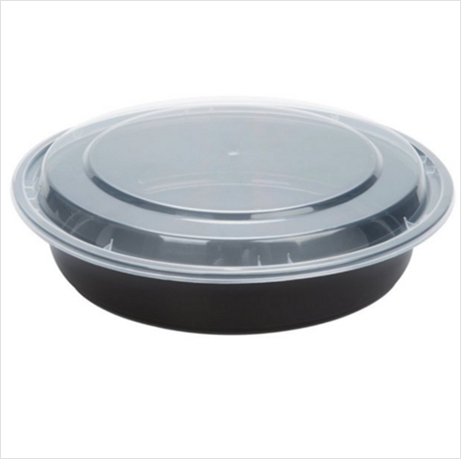 Fh-48 Black Round Heavy-weight Container w/ Lid – 48oz – 150/case